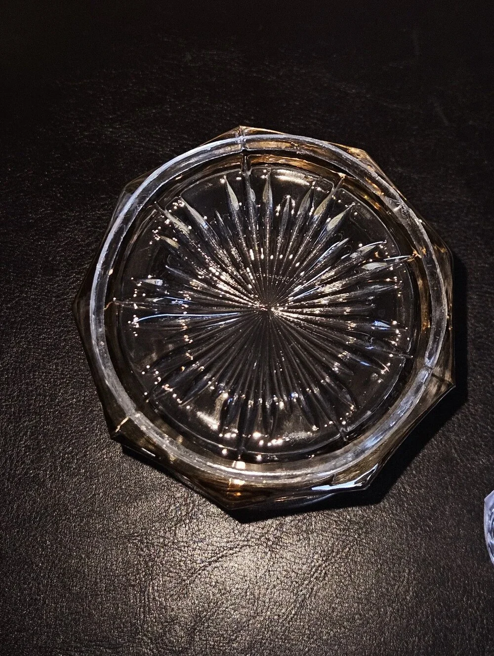 Vintage Duncan Miller Decorative Glass Candy Jar with Gold Tone Floral Band
